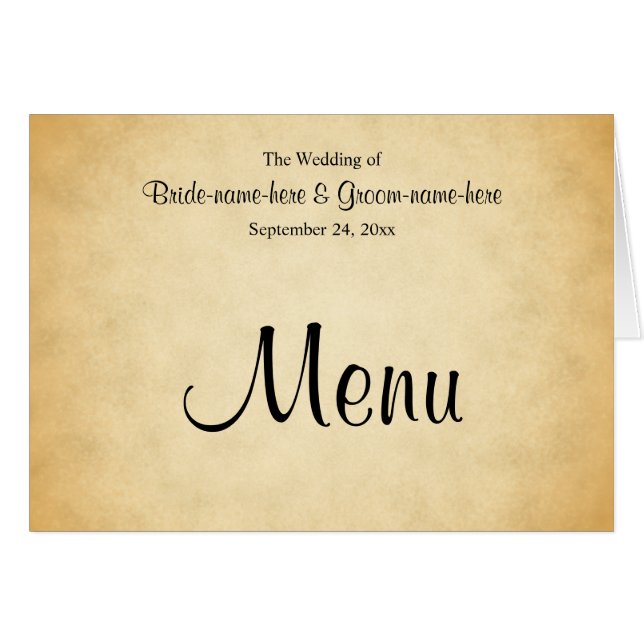 Parchment Pattern Design Wedding Menu (Front Horizontal)