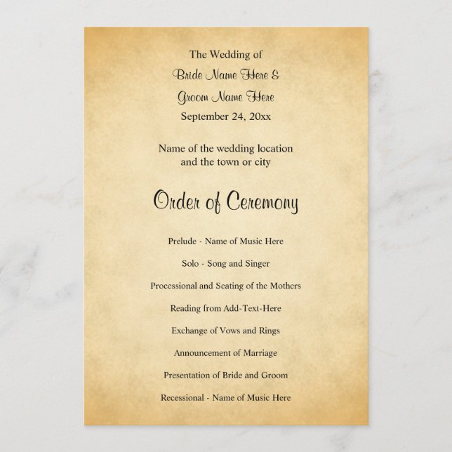 Parchment Pattern Design Wedding Program (Front)