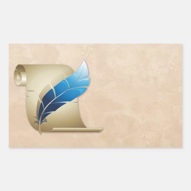 Parchment Scroll and Quill Rectangular Sticker (Front)