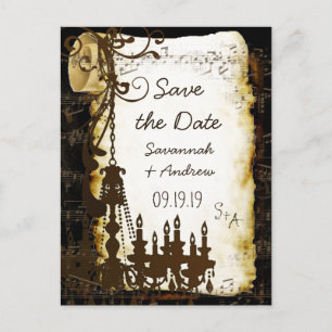Parchment Scroll Chandelier Save the Date Announcement Postcard