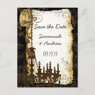 Parchment Scroll Chandelier Save the Date Announcement Postcard