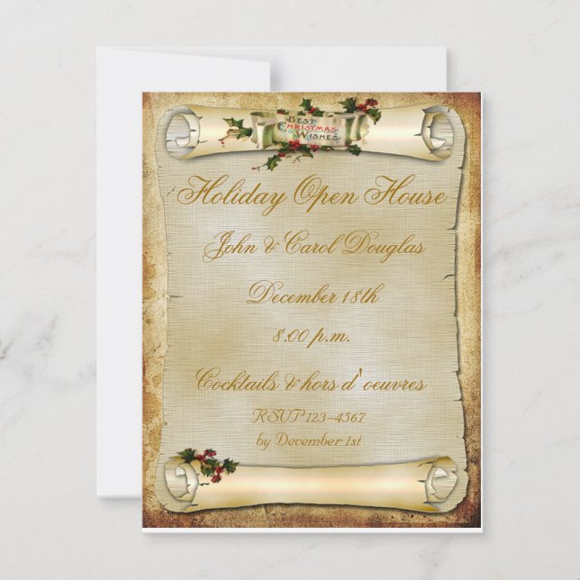 Parchment Scroll Holiday Invitation (Front)