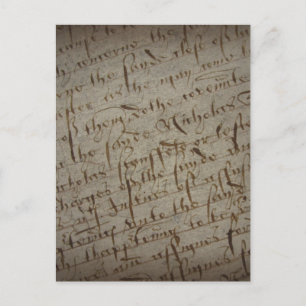 Parchment text with antique writing, old paper postcard