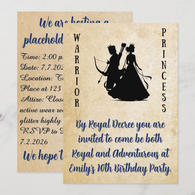 Parchment Warrior Princess Birthday Invitation (Front/Back)