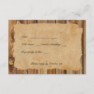Parchment Wood Heart rsvp with envelopes Card