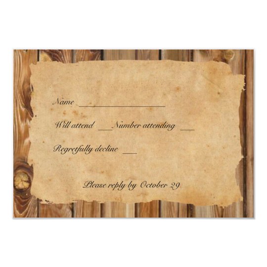 Parchment Wood Tattered Heart rsvp with envelopes Card