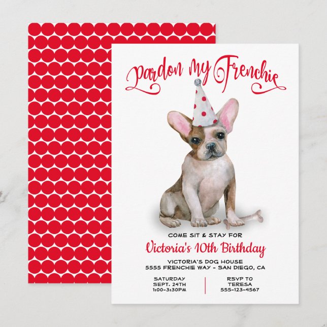Pardon my Frenchie French Bulldog BIrthday Party Invitation (Front/Back)