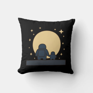 Parent Child Astronaut Holding Hands Full Moon Cushion