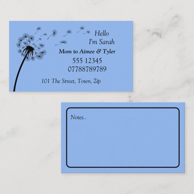 Parent, Mum Contact Business Card (Front/Back)