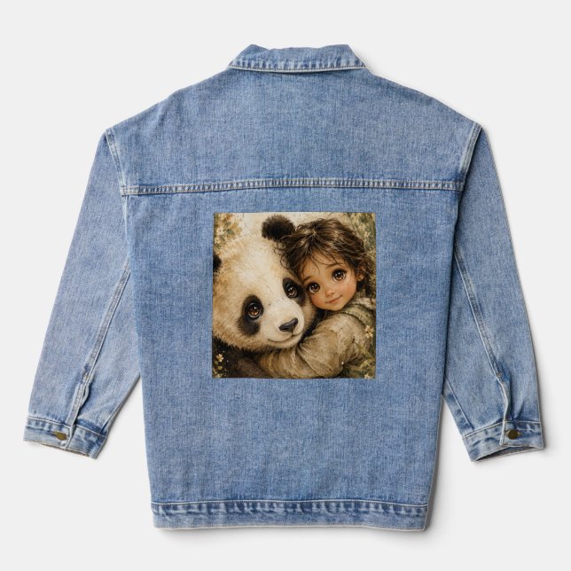 Parent Panda and cute cuddly child Denim Jacket (Back)