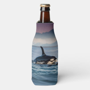 Parental Bliss: Mummy And Baby Orcas In The Ocean, Bottle Cooler
