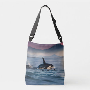 Parental Bliss: Mummy And Baby Orcas In The Ocean, Crossbody Bag