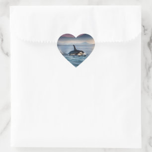 Parental Bliss: Mummy And Baby Orcas In The Ocean, Heart Sticker