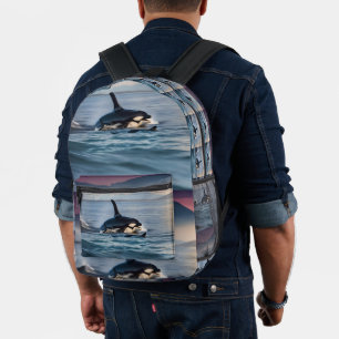 Parental Bliss: Mummy And Baby Orcas In The Ocean, Printed Backpack