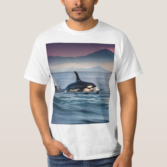 Parental Bliss: Mummy And Baby Orcas In The Ocean, T-Shirt (Front)