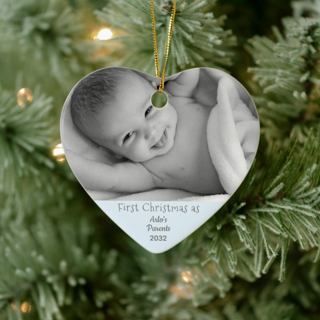 Parents 1st Christmas Baby Boy Son Name Photo Ceramic Ornament (Tree)