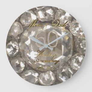 Parents 60th Anniversary Diamond Wedding 2017 Large Clock