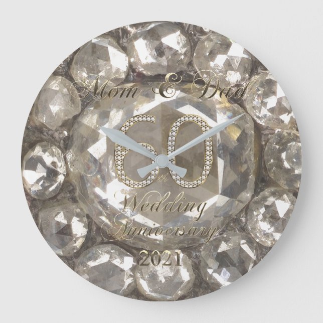 Parents 60th Anniversary Diamond Wedding 2021 Large Clock (Front)