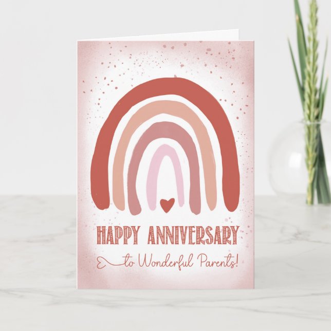 Parents Anniversary Hand Painted Soft Pink Card (Front)