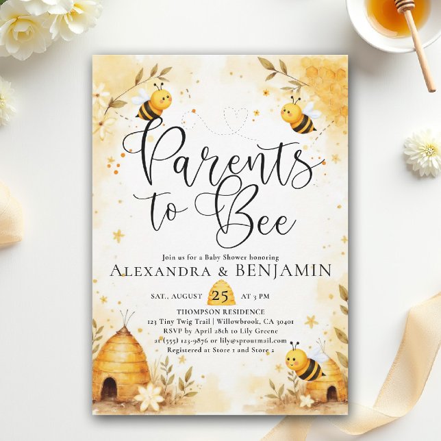 Parents Bee Summer Honey Floral Coed Baby Shower Invitation (parents to bee baby shower theme invitation spring summer little honey watercolor elegant floral)