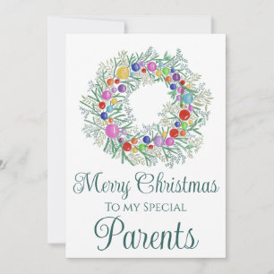 Parents Colourful Christmas Wreath Holiday Card