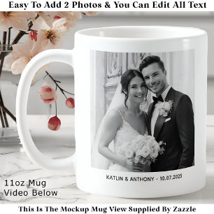 Parents & Couple Minimalist Two Photo Wedding Coffee Mug