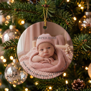 Parents First Christmas Newborn Photo  Ceramic Ornament