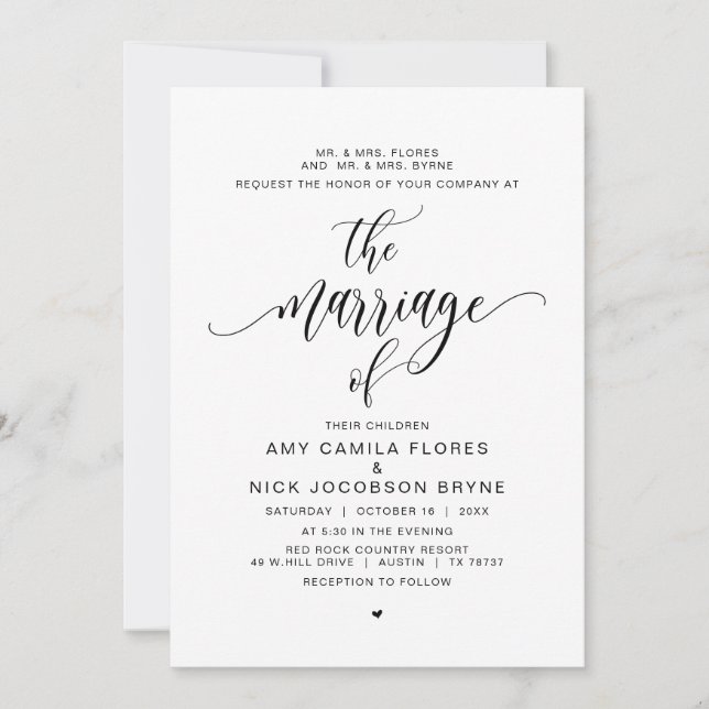 Parents hosting,Modern Black Calligraphy, Marriage Invitation (Front)