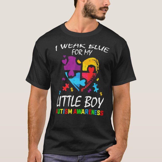 Parents Mum Dad Blue For My Little Boy Son Autism  T-Shirt (Front)