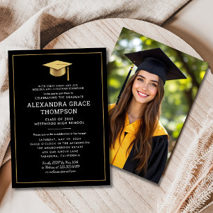 Parents Names Photo Black Gold Graduation Invitation