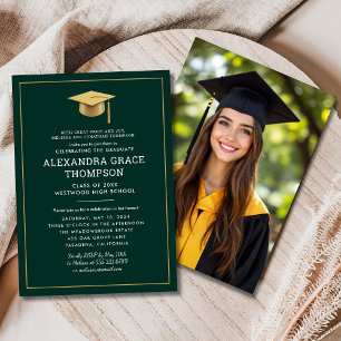 Parents Names Photo Green Gold Graduation Invitation
