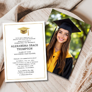Parents Names Photo White Gold Graduation Invitation