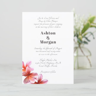 Parents Names Pink Frangipani Wedding Invitation