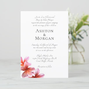 Parents Names Pink Frangipani Wedding Invitation