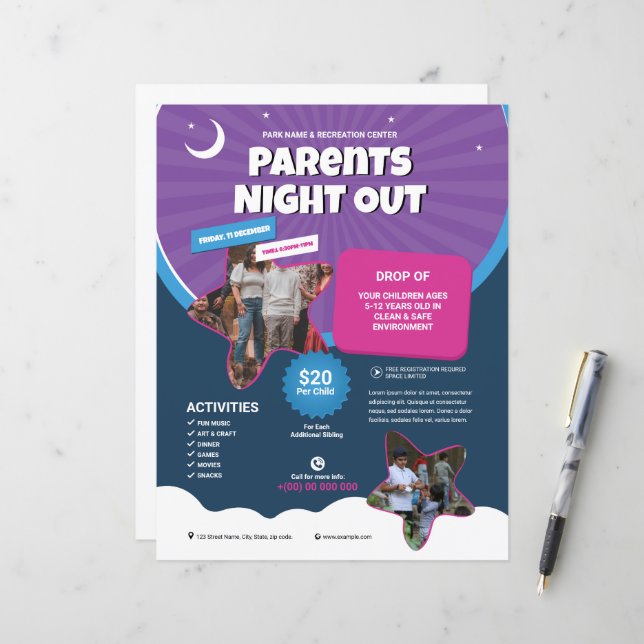 Parent's Night Out Flyer Template (Front/Back In Situ)