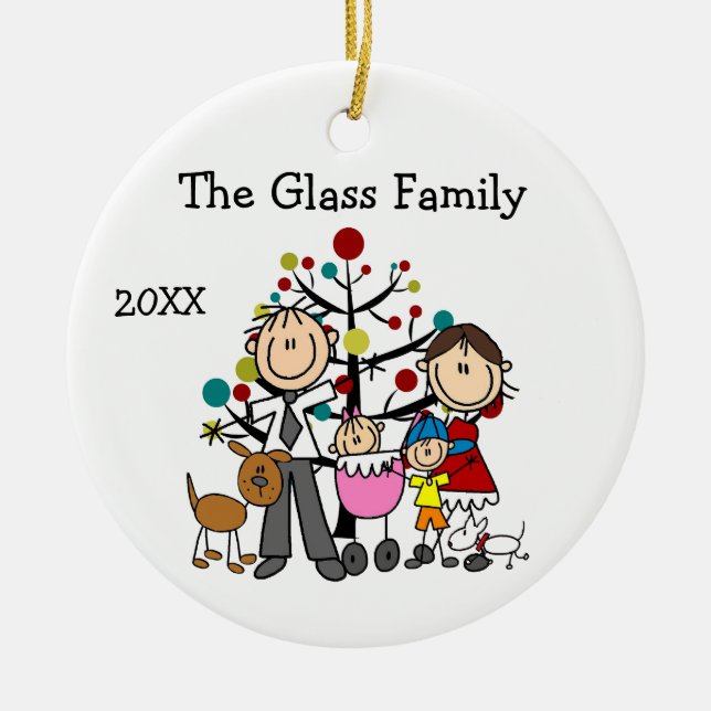 Parents, Small Boy, Baby Girl, Two Dogs Ceramic Ornament (Front)