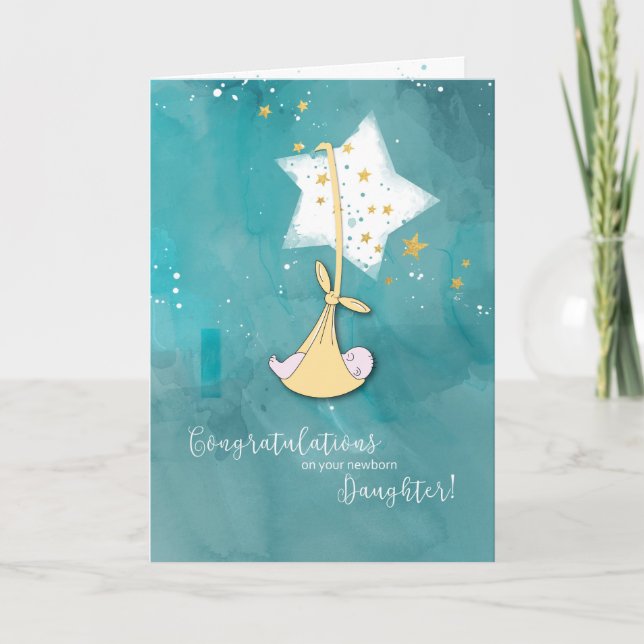 Parents to a Daughter, Congrats, Baby In Stars Card (Front)