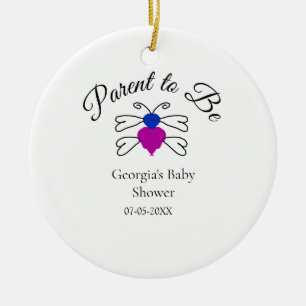 Parents to be blue pink baby shower honey bee text ceramic ornament