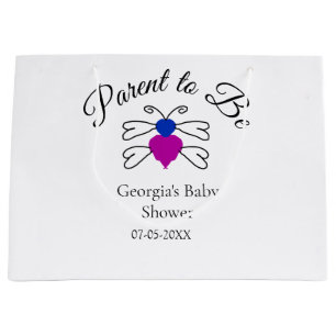 Parents to be blue pink baby shower honey bee text large gift bag