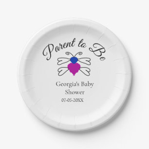 Parents to be blue pink baby shower honey bee text paper plate