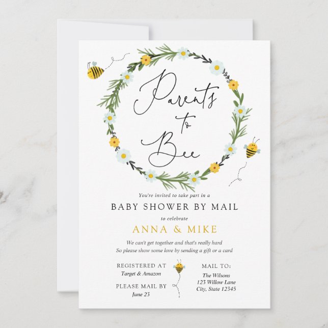 Parents to Bee Baby Shower by Mail invitation (Front)