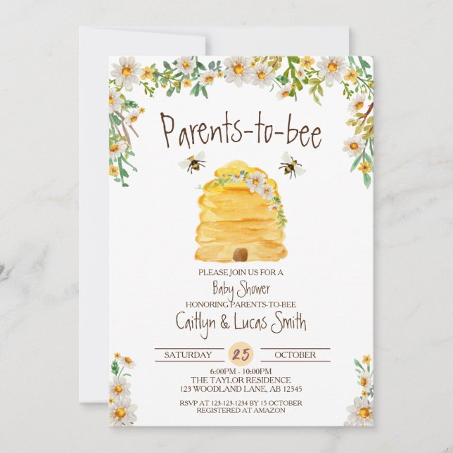 Parents-to-bee, Bumble Bee Baby Shower Invitation (Front)