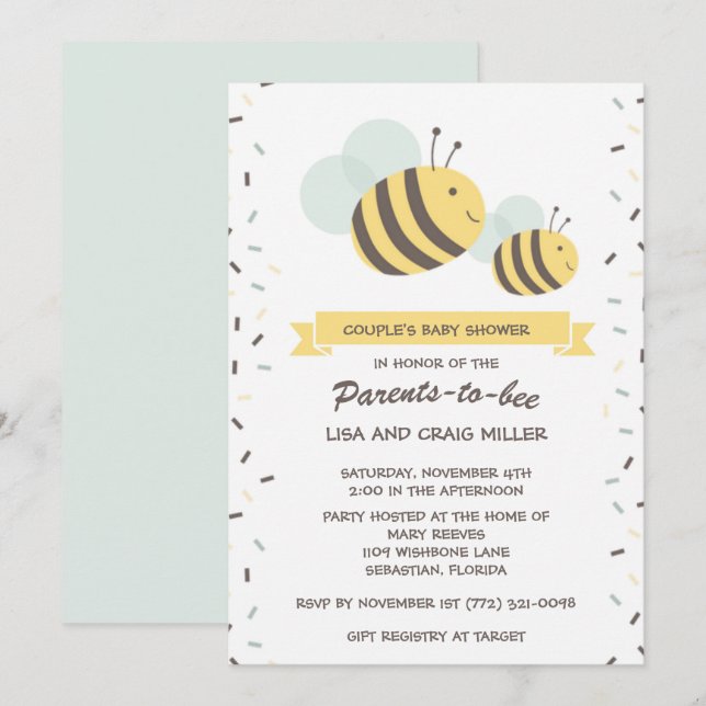 Parents to Bee Bumblebee Couple's Baby Shower Invitation (Front/Back)