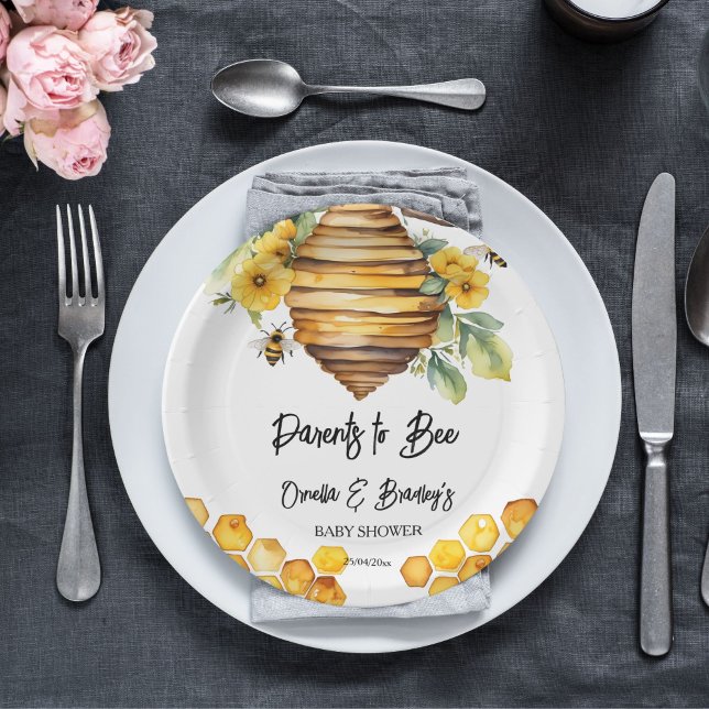 Parents to bee spring bee baby shower template paper plate (Parents to bee spring honey bee baby shower template paper plates personalized tableware decor )