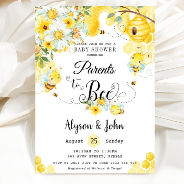 Parents to Bee Yellow Floral Baby Shower Neutral Invitation (Creator Uploaded)