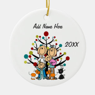 Parents, Two Children, Three Cats Ornament