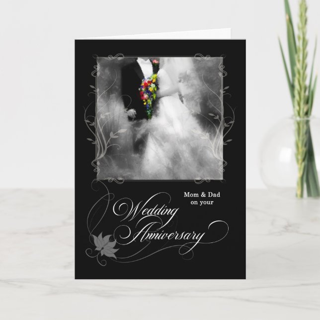 Parent's Wedding Anniversary Black and White Card (Front)