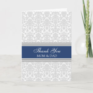Parents Wedding Day Thank You Blue Grey Damask Card