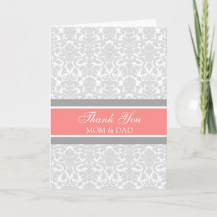 Parents Wedding Day Thank You Coral Grey Damask