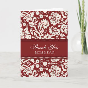 Parents Wedding Day Thank You Coral Red Damask